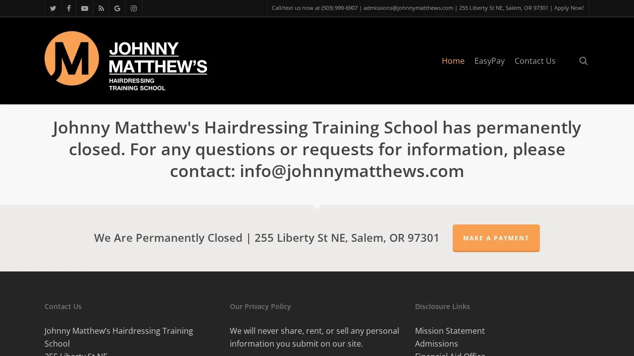 Johnny Matthews Hairdressing Training School campus